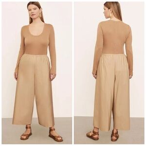 VINCE Women Size 3X Plus Khaki Poplin Bias Cotton Pull-On Culotte Wide Leg Pant
